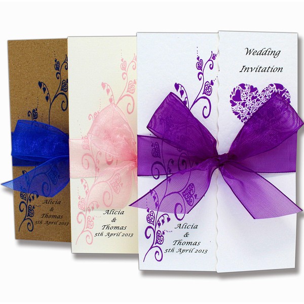 Handmade Personalised Gatefold Wedding Invitations with Ribbon and envelopes- Free P+P (30)
