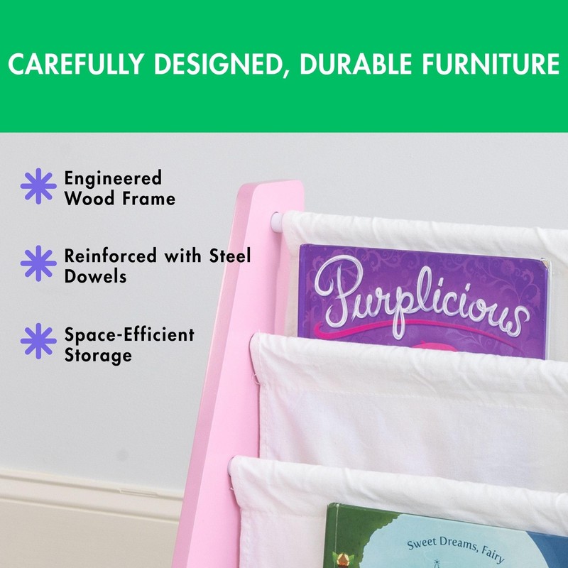 Humble Crew Carly Bookshelf 4 Tier Book Storage, Pink/White