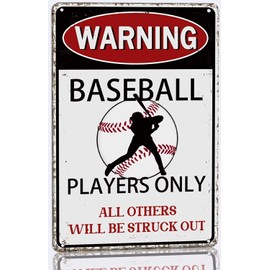 Baseball Metal Tin Sign Vintage Baseball Poster Plaque Signs Gifts for Boys Room Home Wall Decor Warning Baseball Players Only All Others Will Be Struck Out 8x12 Inch