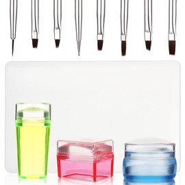 14 piezas de sello de uñas de punta francesa transparente con pinceles de arte de uñas, sello transparente de gelatina de silicona para uñas, cepillo de esmalte de uñas, cepillo de esmalte de uñas, sello de arte de uñas, cepillo de delineador de uñas par