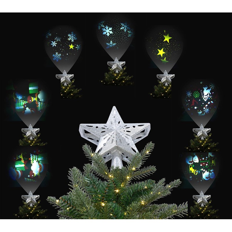 infactory Christmas Tree Toppers: LED Poinsettia Tree Topper with Projector,