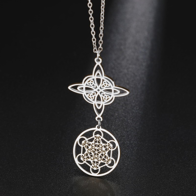TEAMER Metatron Cube Witch Knot Pendant Necklace Double Amulet Protection