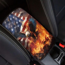 Cozeyat American Flag Flame Eagle Automotive Center Console Cover,Universal Car Armrest Seat Box Protector,Washable Car Arm Rest Cushion for Most Vehicle, SUV, Truck