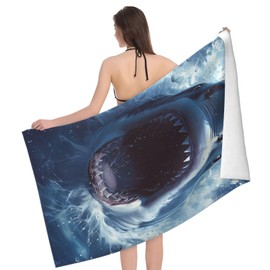 VANZEV Shark Beach Towel Microfiber Sand Free Ocean Towels for Adult Kids Quick Dry Ultra Absorbent Super Soft Pool Travel Swim Bath Shower Towel Blue 52”x 32”