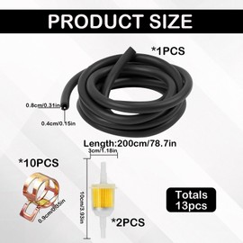 2 Meter Benzinschlauch Rasenmäher Set KraftstoffleitungssatzØ 5mm mit 2 Stück Kraftstofffilter und 10 Benzinschlauchschellen Kraftstoffschlauch Ölschlauch für Kleinmotorrad Auto Roller