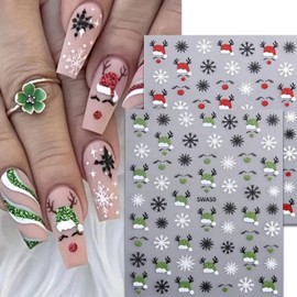 Christmas Nail Art Stickers 3D Gold Silver Glitter Christmas Nail Decals 8PCS Red Green Santa Hat Elk Winter Snowflake Nail Designs Stickers Xmas Nail Art Supplies for New Year Nail Art Decoration