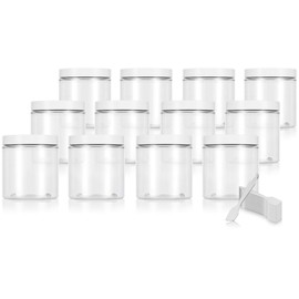 (12 pack) 8 oz Clear PET Plastic Straight Sided Jar with Smooth White Lid