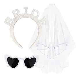 Jaciya Pearl Bride Headband with Veil Heart Shaped Bride Sunglasses Bachelorette Party Decorations Bridal Shower Gift