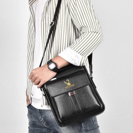 Messenger Bag for Men Crossbody Shoulder Purse Small Vintage PU Leather Satchel Pouch Side Crossover Handbag (Men Handbag for Black)