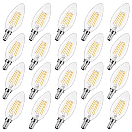 Dimmable E12 LED Candelabra Bulbs 40 Watt Equivalent, 4W Vintage Candle Light Bulbs, 470Lm Warm White 2700K B11 Edison Bulb, Filament Clear Glass Lamp Bulb for Chandelier Ceiling Fan (20 Packs)