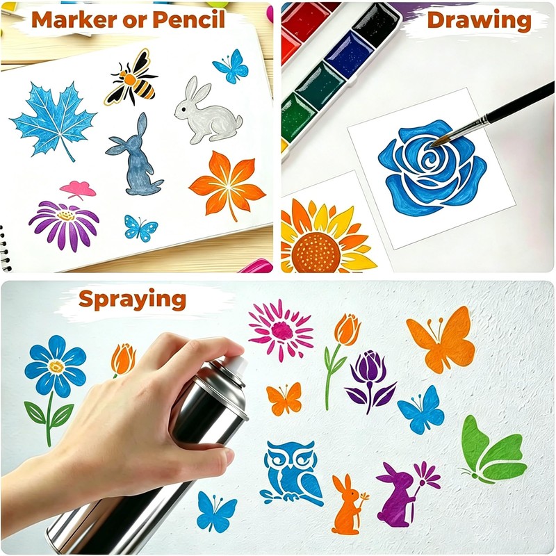 Papryn 72 Pcs Flower Stencils Set for Crafts Reusable Flower