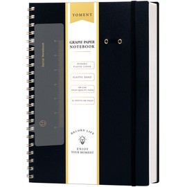 Yoment Graph Paper Notebook Spiral Notebook 8.5 x 11 A4 Large Grid Paper Notebooks, 100 GSM Thick Graph Paper, Plastic Cover Graphing Notebook for Work School Engineering, A4 Black