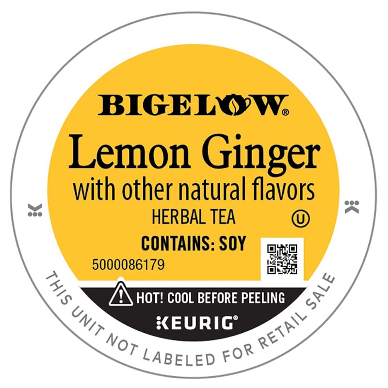 Bigelow Tea Lemon Ginger Keurig K-Cup Pods Herbal Tea, Caffeine