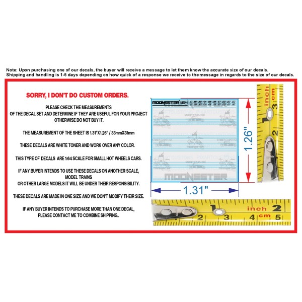 Unbranded White Toner 1/64 Water Slide Decals White Stripes &amp;