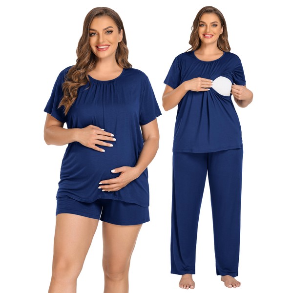 SWOMOG Women 3Pcs Maternity Pajama Set Nursing Pjs Pregnancy Set