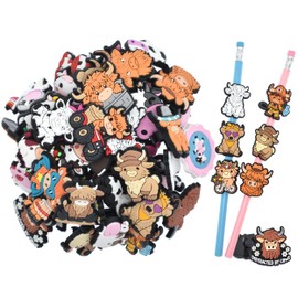 50PCS Pencil Toppers Highland Cattle Theme Different Pencil Charms Decoration Highland Cow Pen Charms PVC Pen Toppers DIY Cute Dairy Cow Pencil Clips Accessories for Classroom Students Gifts Awards.