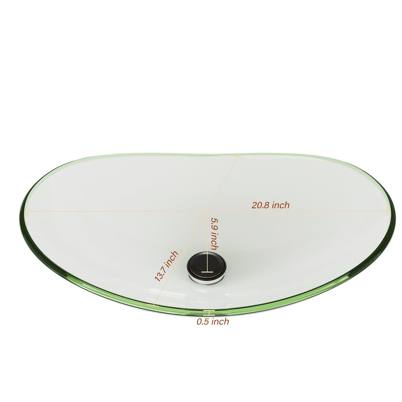 YIMAI Tempered Glass Vessel Sink Bathroom, 20.8"x13.7" Oval Clear Above