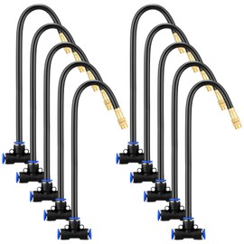 Zonon 10 Pcs Brass Misting Nozzles Tee with 16 Inch Built in Hose 360 Degree Rotation Adjustable Water Mister Nozzles Thread Sprayer 0.043" Misting Parts and Accessories for Patio Outdoor Cooling