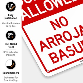 No Dumping Allowed No Arrojar Basura Bilingual Sign, 10x7 Inches, Rust Free .040 Aluminum, Fade Resistant