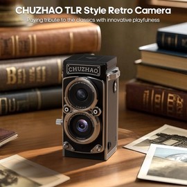 CHUZHAO Mini Retro Digital Camera - Vintage TLR Style Point and Shoot Auto Focus Vlogging Camera, Compact & Portable, 16GB Card Included, Ideal for Beginners, Teens, Kids and Adults