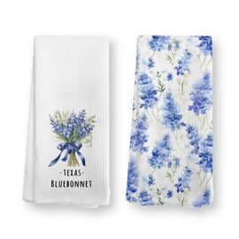 TopXmai Texas Bluebonnet Decor Kitchen Towels Set of 2, Texas Gifts for Women Dish Tea Towels for Kitchen Decor, Coquette Blue Bow Bluebonnet Flower Hand Towel for Bathroom Decor, 16x24 Inch