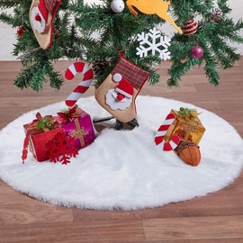 N&T NIETING 30 Inch Luxury Faux Fur Christmas Tree Skirt Soft Snow White Tree Mat Christmas Decorations Xmas Holiday Tree Skirts