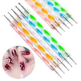 Gembityful Nail Dotting Tools 10 Pcs Kit 5 pcs Double-end Nail Dotting tools and 5 Pcs Nail Liner Brushes