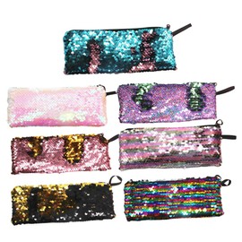 Ciieeo 7pcs Mermaid Sequin Pencil Case for Boys and Girls Glitter Bag Zipper Aesthetic Stationery Bag