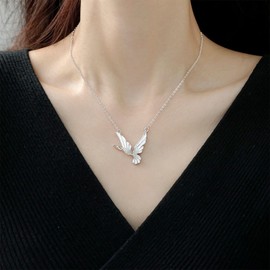 IRCOMULTI Boho Plated Fly Birl Pendant Necklace White Enamel Bird Choker Necklaces Silver Swallow Chain Necklace Peace Dove Necklaces Jewelry for Women