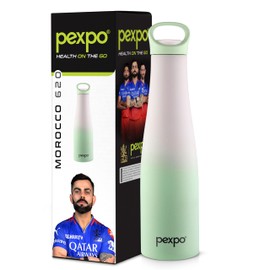 PEXPO Morocco ISI Certified | Hot & Cold Insulated Water Bottle with Loop Handle| Stainless Steel Flask| Office Bottle | Workout | Travelling | Home 620 ml | 21 oz Purple-Green