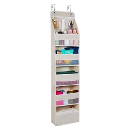 Univivi 6-Shelf Over Door Hanging Organizer Fabric Baby Door Storage with 5 Large Pockets and 3 Small PVC Pockets Wall Mount Hanging Storage Organizers for Baby Essential (Beige)