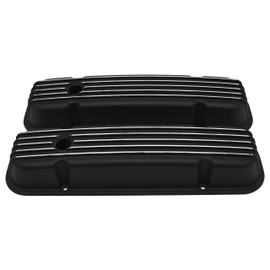 Compatible/Replacement for Pontiac 326-455 Polished Aluminum Valve Covers - FINNED Black