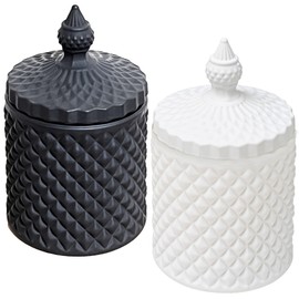 Qtip Holder Dispenser Apothecary Glass Jar - Bathroom Storage Canister for Cotton Ball, Pad, Hair Tie, Bath Salts, Floss - Vanity Organizer (Black+White, Small)