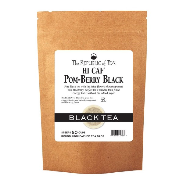 The Republic Of Tea HiCAF Pom-Berry Black Tea, 50 Tea Bags, High Caffeine Pomegranate Blueberry Tea