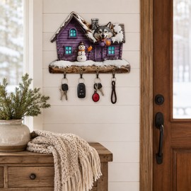 Wooden Key Holder for Entryway – Guardian Angel Wall Décor with 4 Metal Hooks for Keys and Lightweight Items