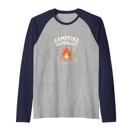 Campfire Enthusiast: Outdoor Adventure Raglan Baseball Tee, Men, Navy Blue/Athletic Heather
