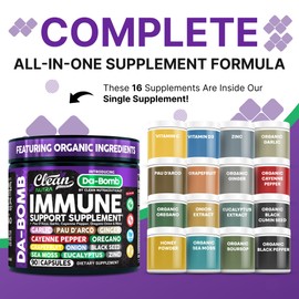 Organic Immune Support with PAU D'Arco Garlic Cayenne Pepper Oregano Ginger Grapefruit Onion Black Seed Sea Moss Black Pepper Zinc Eucalyptus Vitamin C Vitamin D Organic Soursop by Clean Nutra