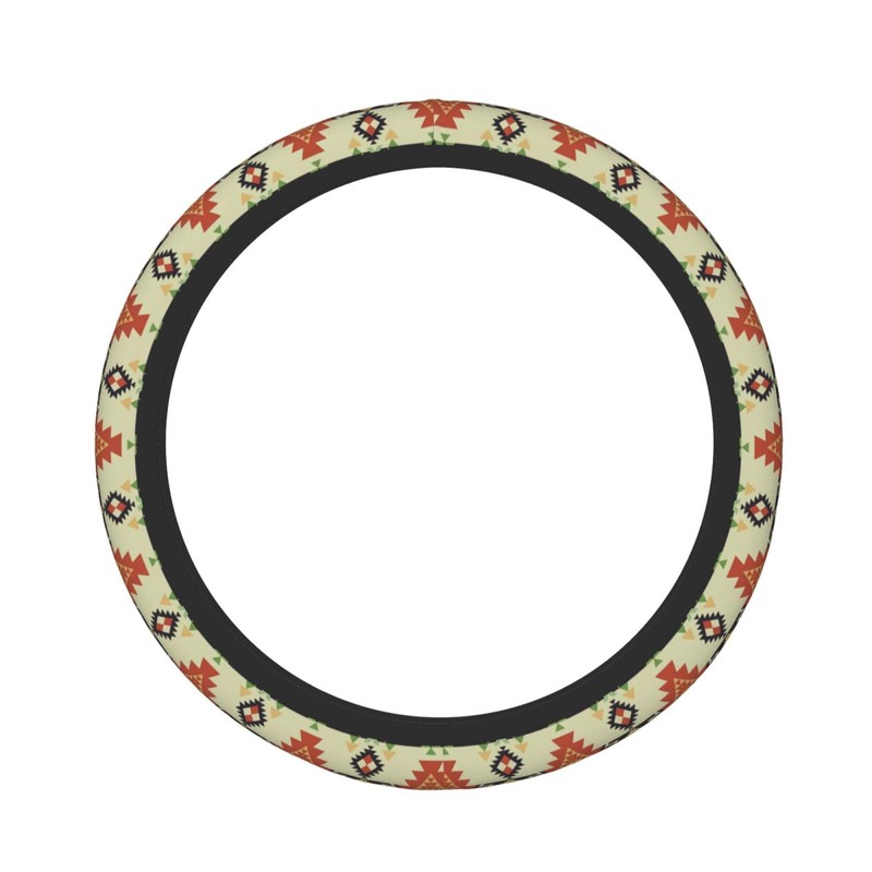 Ethnic Aztec Geometric Native Boho Car Steering Wheel Cover,Non-Slip Elastic