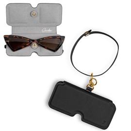 suniboi Glasses Case for Women, Men, Glasses Bag, Soft, Slim, Glasses Case, Glasses Case, Sunglasses Case, with Carabiner, for Hanging, Black with gold