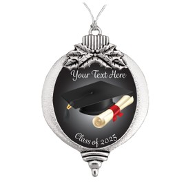 Class of 2025 Christmas Ornament Black Background Graduation Senior Gift Snowman Snowflake or Bulb Choose Your Text (Bulb)