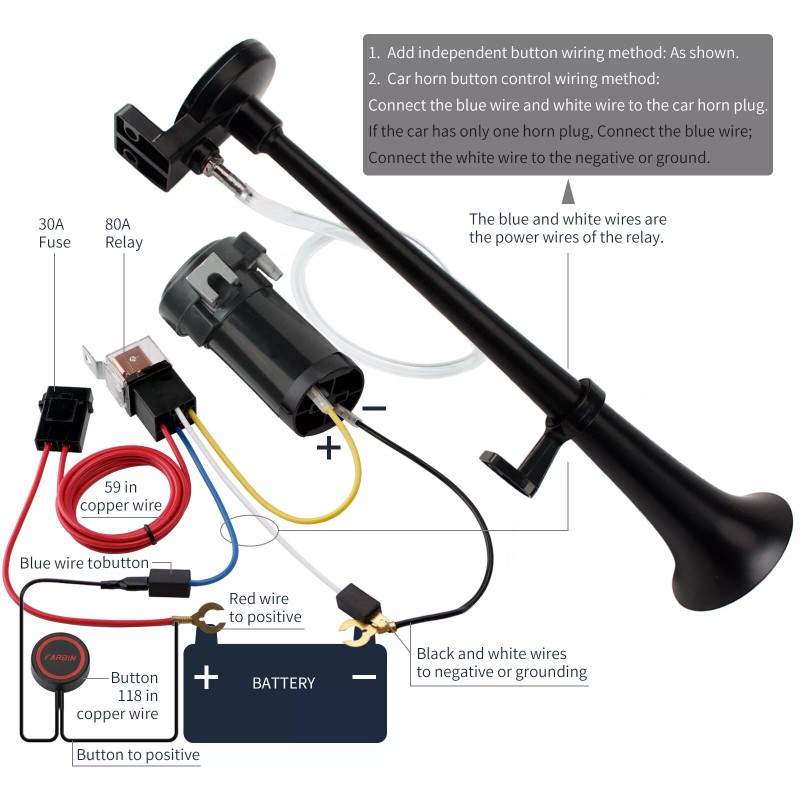 FARBIN 12V 150db Air Horn kit Truck Horn with Switch