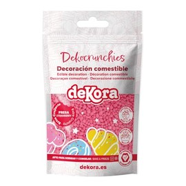 dekora – Dekocrunchies Fresa 100g, Sprinkles de azúcar crujientes y con sabor intenso, Topping repostería, perlas comestibles para decoración de tartas, galletas, cupcakes y helados