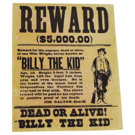 MH,LLC Treasure Gurus Billy The Kid Wanted Dead or Alive Old West Poster