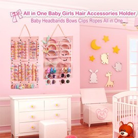 Yx space Hair Accessory Organizer Large Capacity,2 Pack Hair Clips Storage Hanger, Hair Bows Organizer, Baby Accessory Display w/Sturdy Rope, Wall Hanging for Girl Room, Nursery Decors (Pink)