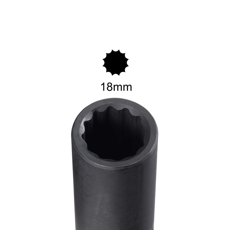 sourcing map 1/2-Inch Drive 18mm 12-Point Deep Impact Socket, CR-MO