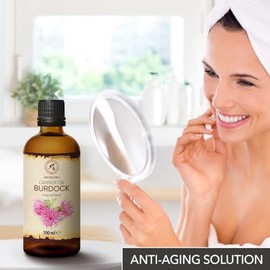 Aceite de Bardana 100ml - Arctium Lappa Root - 100% Puro & Natural - Mejor Aceite para el Cabello - Piel - Rostro - Cuidado Corporal - Botella de Vidr