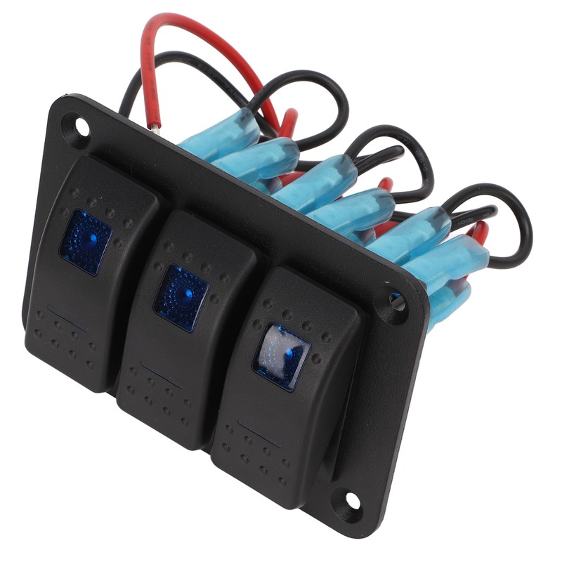 3 Gang Rocker Switch Overcurrent Protection LED Blue Backlit IP65