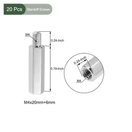 YOKIVE 20 Pcs M4 Standoff Screws, Nickel Plated Hex PCB Standoffs, Keep Height Consistent, Great for Motherboard (Silver Tone, 20mm+6mm)