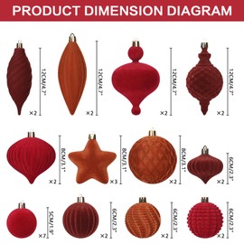 SY Super Bang 30PCS Velvet Christmas Ornaments Set, Flocked Shatterproof Assorted Hanging Xmas Tree Ball Decorations, for Home Party Holiday Decor, Coffee, Burgundy