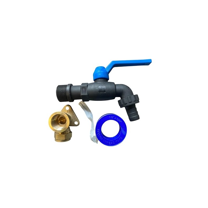 Double/SingleOutlet Ultra Tough Nylon Garden Tap+Brass 15mm Wallplate+PTFE Tape (Single